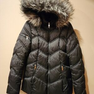 Nautica Black Puffer Jacket with Faux Fur Hood